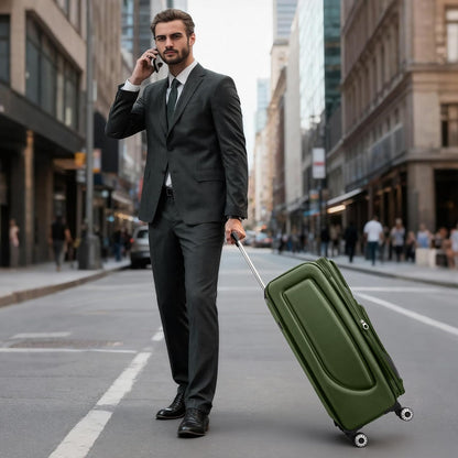 20" Luggage, Softside Suitcase with LOCK,Expandable Luggage w/Double Spinner Wheels, Lightweight Rolling Suitcases for Travel Carry On Luggage（Green-Grey,20in）
