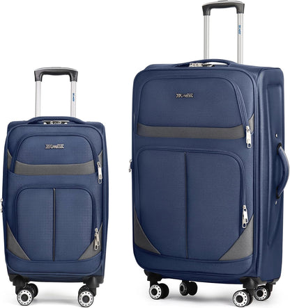 20" Luggage, Softside Suitcase with LOCK,Expandable Luggage w/Double Spinner Wheels, Lightweight Rolling Suitcases for Travel Carry On Luggage（Green-Grey,20in）