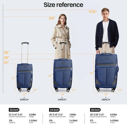 20" Luggage, Softside Suitcase with LOCK,Expandable Luggage w/Double Spinner Wheels, Lightweight Rolling Suitcases for Travel Carry On Luggage（Green-Grey,20in）