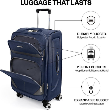 20" Luggage, Softside Suitcase with LOCK,Expandable Luggage w/Double Spinner Wheels, Lightweight Rolling Suitcases for Travel Carry On Luggage（Green-Grey,20in）