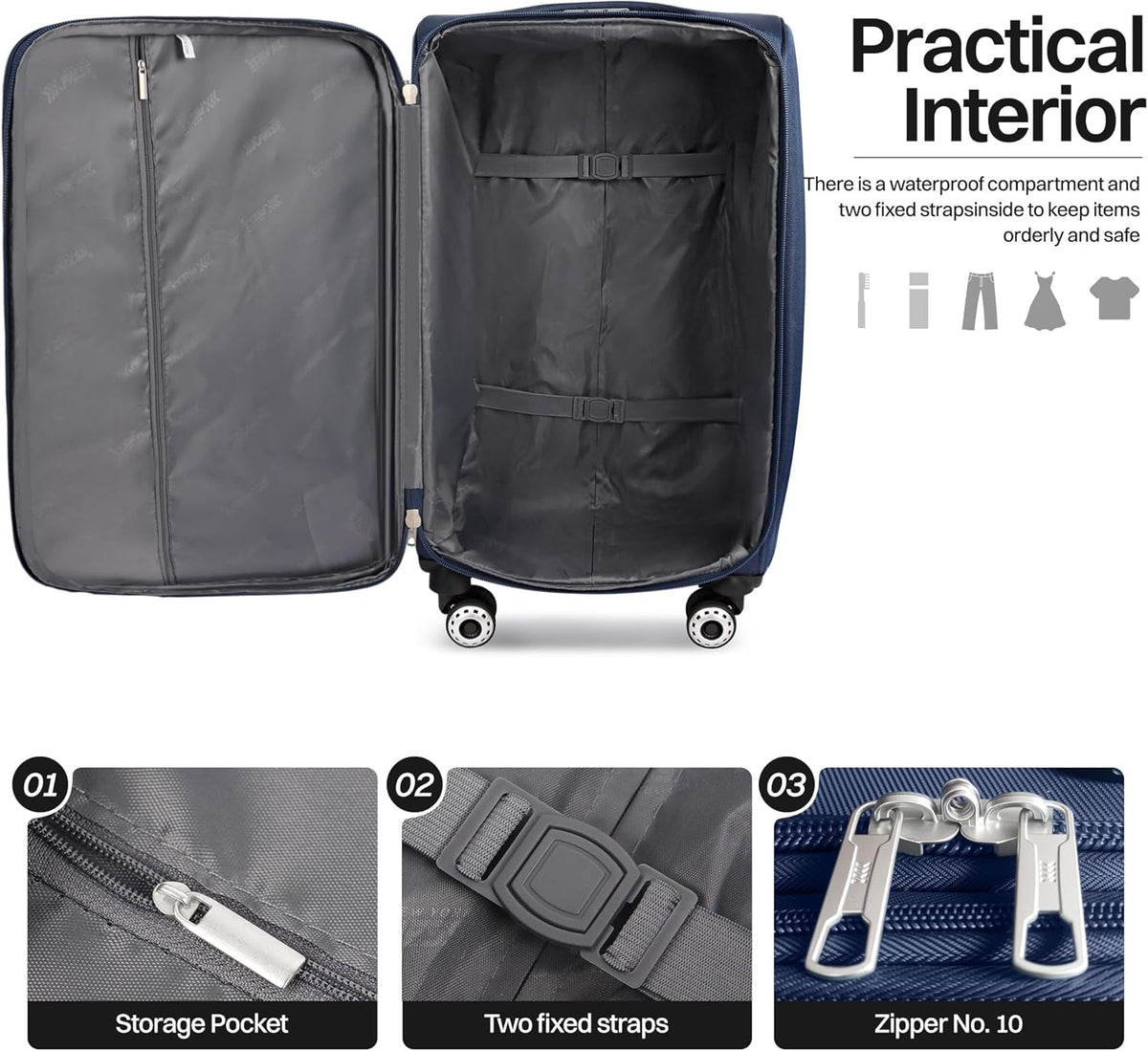 20" Luggage, Softside Suitcase with LOCK,Expandable Luggage w/Double Spinner Wheels, Lightweight Rolling Suitcases for Travel Carry On Luggage（Green-Grey,20in）