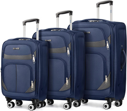 20" Luggage, Softside Suitcase with LOCK,Expandable Luggage w/Double Spinner Wheels, Lightweight Rolling Suitcases for Travel Carry On Luggage（Green-Grey,20in）