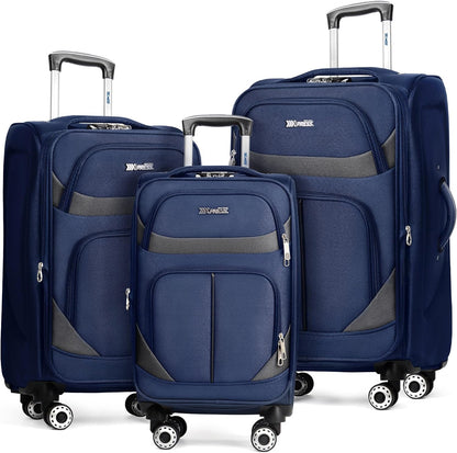 20" Luggage, Softside Suitcase with LOCK,Expandable Luggage w/Double Spinner Wheels, Lightweight Rolling Suitcases for Travel Carry On Luggage（Green-Grey,20in）