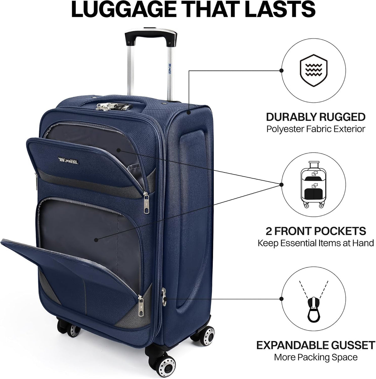 20" Luggage, Softside Suitcase with LOCK,Expandable Luggage w/Double Spinner Wheels, Lightweight Rolling Suitcases for Travel Carry On Luggage（Green-Grey,20in）