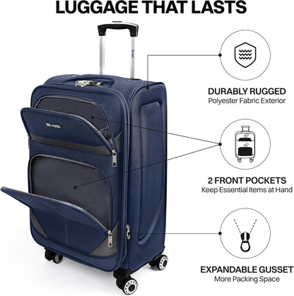 20" Luggage, Softside Suitcase with LOCK,Expandable Luggage w/Double Spinner Wheels, Lightweight Rolling Suitcases for Travel Carry On Luggage（Green-Grey,20in）