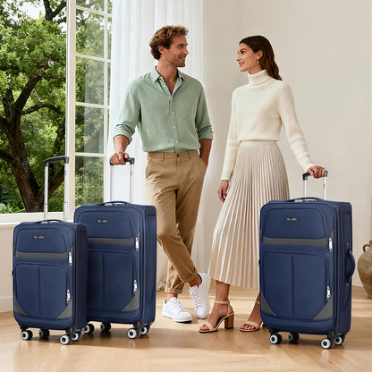20" Luggage, Softside Suitcase with LOCK,Expandable Luggage w/Double Spinner Wheels, Lightweight Rolling Suitcases for Travel Carry On Luggage（Green-Grey,20in）
