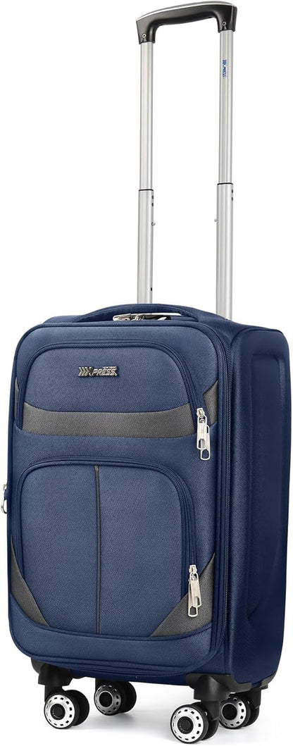 20" Luggage, Softside Suitcase with LOCK,Expandable Luggage w/Double Spinner Wheels, Lightweight Rolling Suitcases for Travel Carry On Luggage（Green-Grey,20in）