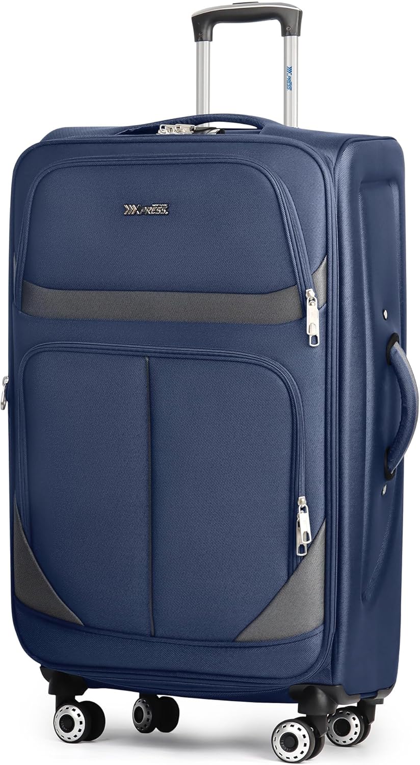 20" Luggage, Softside Suitcase with LOCK,Expandable Luggage w/Double Spinner Wheels, Lightweight Rolling Suitcases for Travel Carry On Luggage（Green-Grey,20in）