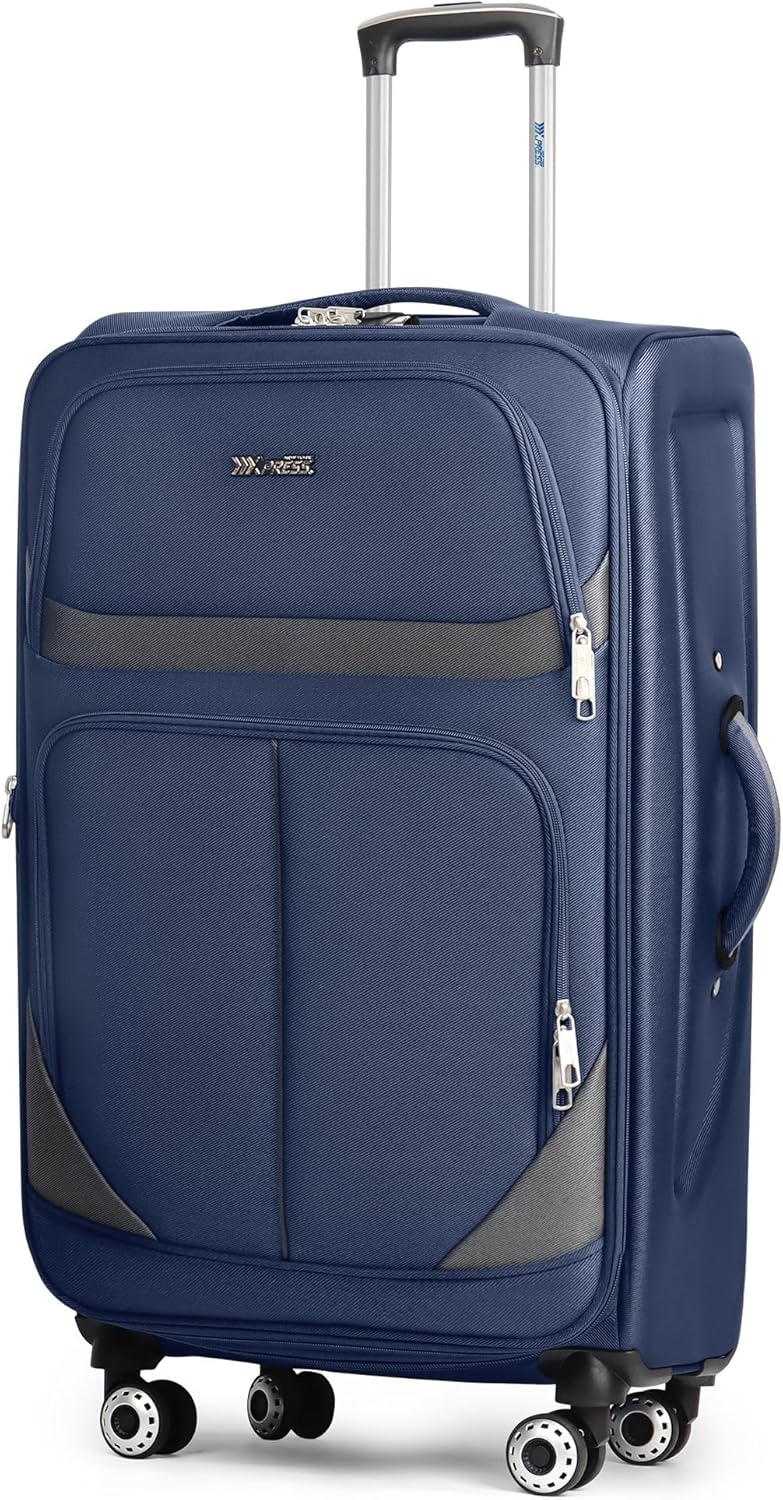 20" Luggage, Softside Suitcase with LOCK,Expandable Luggage w/Double Spinner Wheels, Lightweight Rolling Suitcases for Travel Carry On Luggage（Green-Grey,20in）