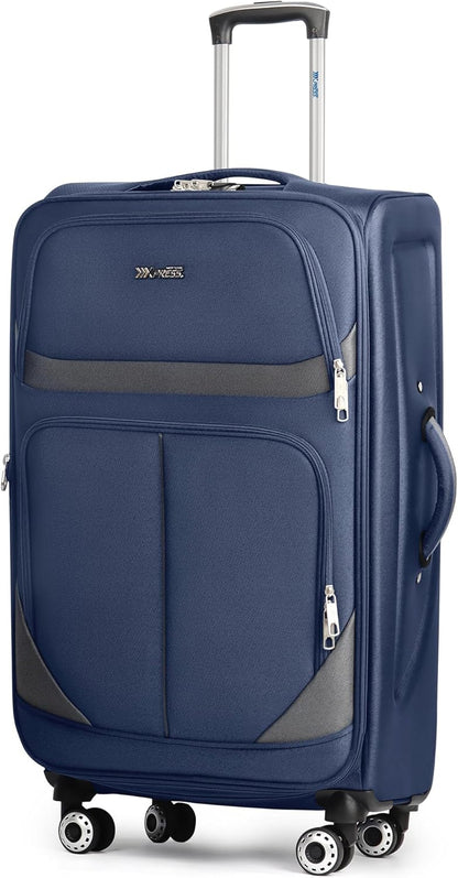 20" Luggage, Softside Suitcase with LOCK,Expandable Luggage w/Double Spinner Wheels, Lightweight Rolling Suitcases for Travel Carry On Luggage（Green-Grey,20in）