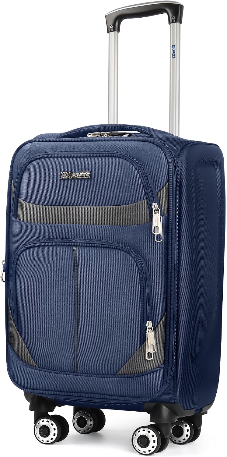 20" Luggage, Softside Suitcase with LOCK,Expandable Luggage w/Double Spinner Wheels, Lightweight Rolling Suitcases for Travel Carry On Luggage（Green-Grey,20in）