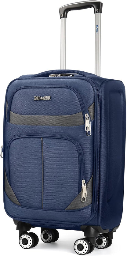 20" Luggage, Softside Suitcase with LOCK,Expandable Luggage w/Double Spinner Wheels, Lightweight Rolling Suitcases for Travel Carry On Luggage（Green-Grey,20in）