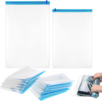 12 Pcs Vacuum Travel Compression Bags, Roll up Space Saver Storage Bags for Clothes, Sturdy Portable Packing Organizer for Travel and Home Use (40x60cm 50x70cm)