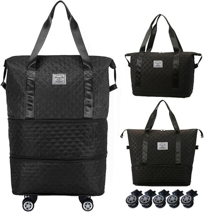 Rolling Duffle Bag with Wheels,Expandable Foldable Duffle Bag,Detachable Rolling Wheels,Rolling Luggage Bag Carry on Duffel Bag,Wheeled Travel Duffle Bag,Gift for Wife and Parents