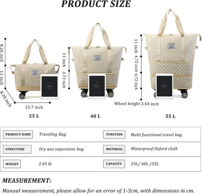 Rolling Duffle Bag with Wheels,Expandable Foldable Duffle Bag,Detachable Rolling Wheels,Rolling Luggage Bag Carry on Duffel Bag,Wheeled Travel Duffle Bag,Gift for Wife and Parents
