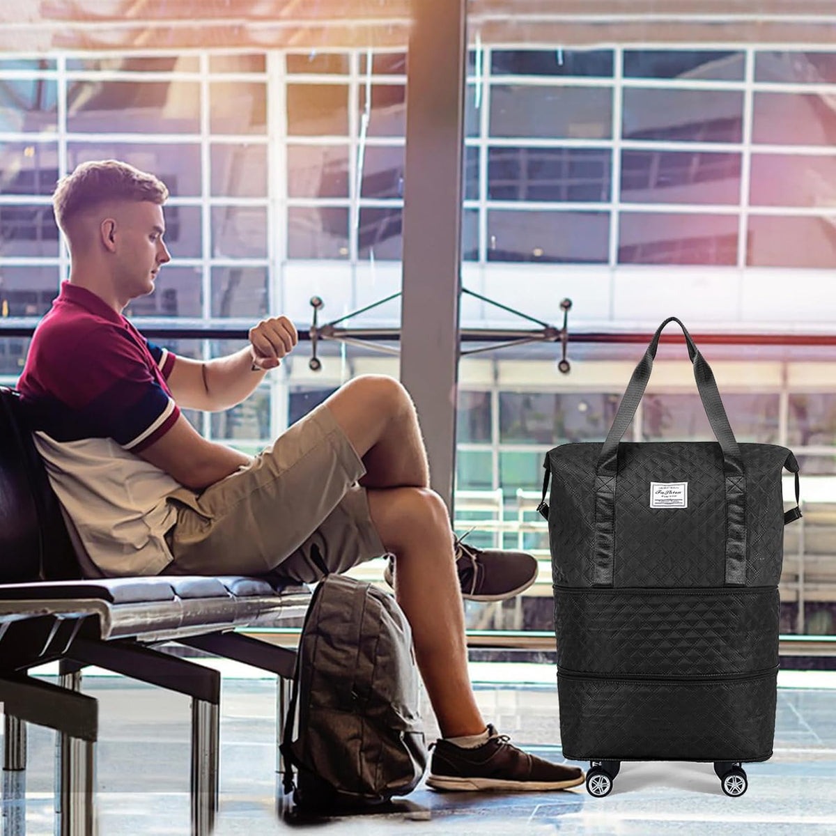 Rolling Duffle Bag with Wheels,Expandable Foldable Duffle Bag,Detachable Rolling Wheels,Rolling Luggage Bag Carry on Duffel Bag,Wheeled Travel Duffle Bag,Gift for Wife and Parents