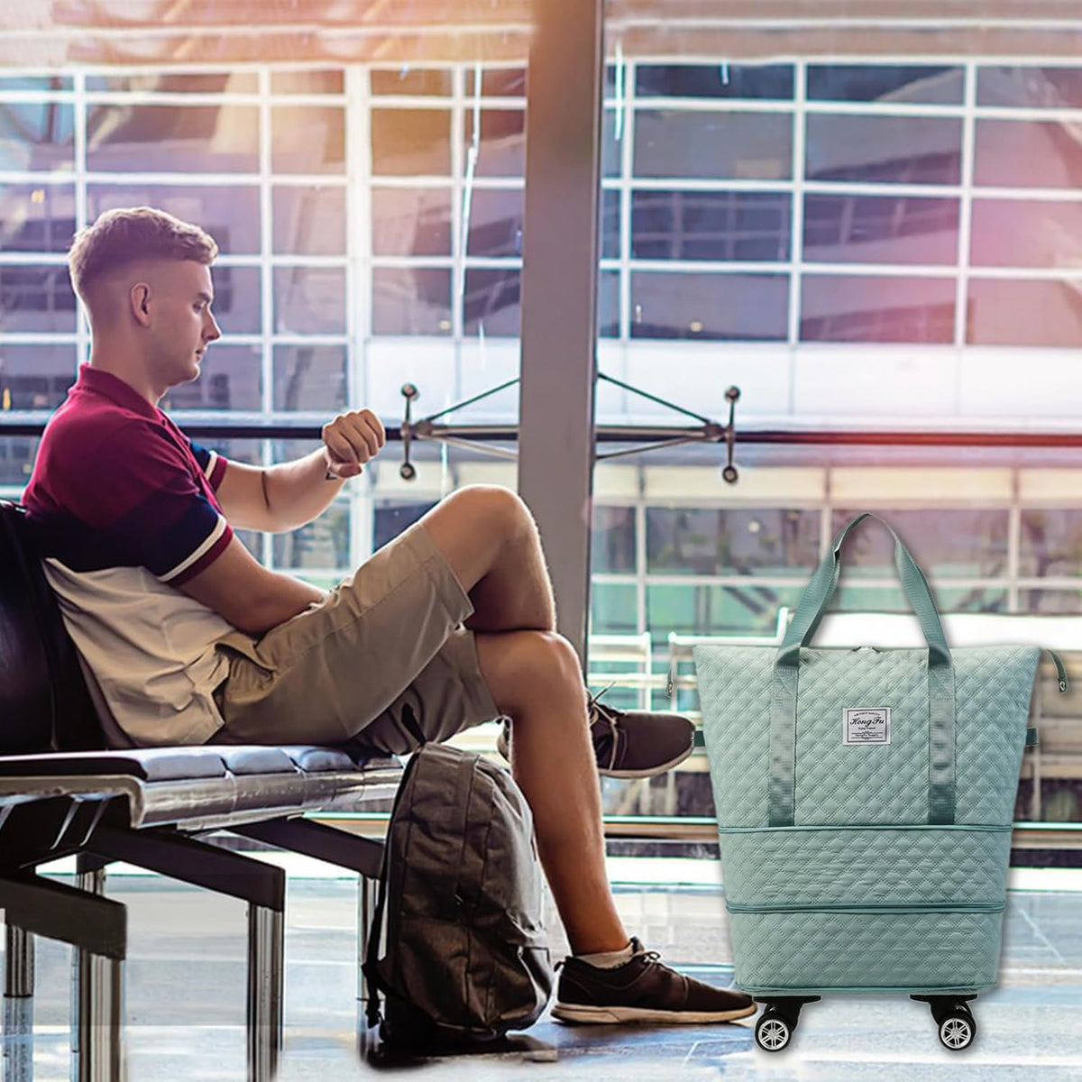 Rolling Duffle Bag with Wheels,Expandable Foldable Duffle Bag,Detachable Rolling Wheels,Rolling Luggage Bag Carry on Duffel Bag,Wheeled Travel Duffle Bag,Gift for Wife and Parents