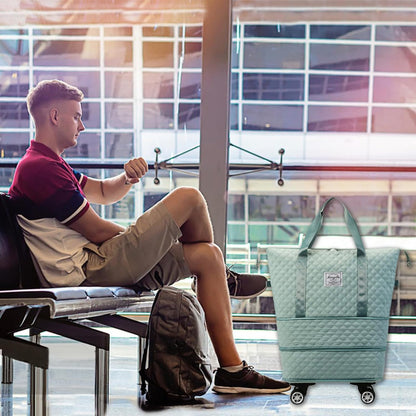 Rolling Duffle Bag with Wheels,Expandable Foldable Duffle Bag,Detachable Rolling Wheels,Rolling Luggage Bag Carry on Duffel Bag,Wheeled Travel Duffle Bag,Gift for Wife and Parents