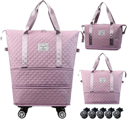 Rolling Duffle Bag with Wheels,Expandable Foldable Duffle Bag,Detachable Rolling Wheels,Rolling Luggage Bag Carry on Duffel Bag,Wheeled Travel Duffle Bag,Gift for Wife and Parents
