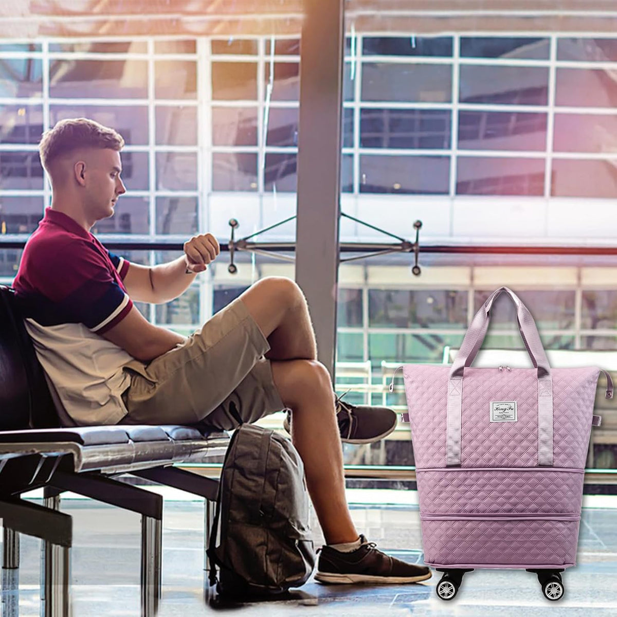 Rolling Duffle Bag with Wheels,Expandable Foldable Duffle Bag,Detachable Rolling Wheels,Rolling Luggage Bag Carry on Duffel Bag,Wheeled Travel Duffle Bag,Gift for Wife and Parents