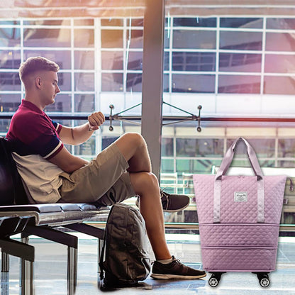 Rolling Duffle Bag with Wheels,Expandable Foldable Duffle Bag,Detachable Rolling Wheels,Rolling Luggage Bag Carry on Duffel Bag,Wheeled Travel Duffle Bag,Gift for Wife and Parents