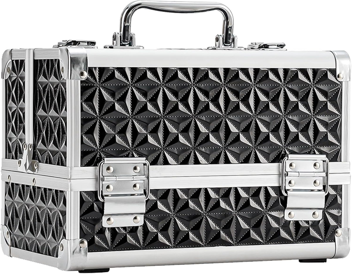 Makeup Train Case Cosmetic Box Portable Makeup Case Organizer 2 Trays Makeup Storage for Cosmetologist Aesthetic Supplies Nail Tech Traveling Makeup Box (Flashing Star)