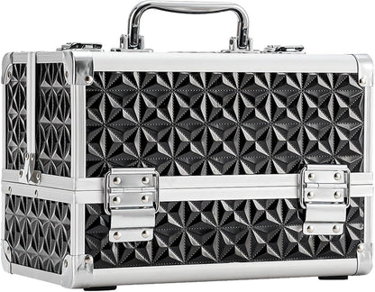 Makeup Train Case Cosmetic Box Portable Makeup Case Organizer 2 Trays Makeup Storage for Cosmetologist Aesthetic Supplies Nail Tech Traveling Makeup Box (Flashing Star)