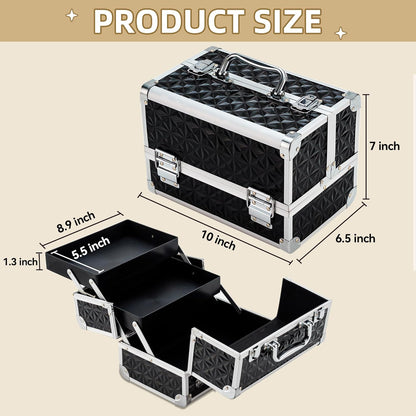 Makeup Train Case Cosmetic Box Portable Makeup Case Organizer 2 Trays Makeup Storage for Cosmetologist Aesthetic Supplies Nail Tech Traveling Makeup Box (Flashing Star)