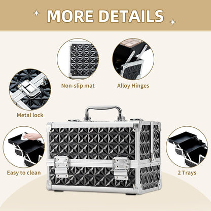Makeup Train Case Cosmetic Box Portable Makeup Case Organizer 2 Trays Makeup Storage for Cosmetologist Aesthetic Supplies Nail Tech Traveling Makeup Box (Flashing Star)