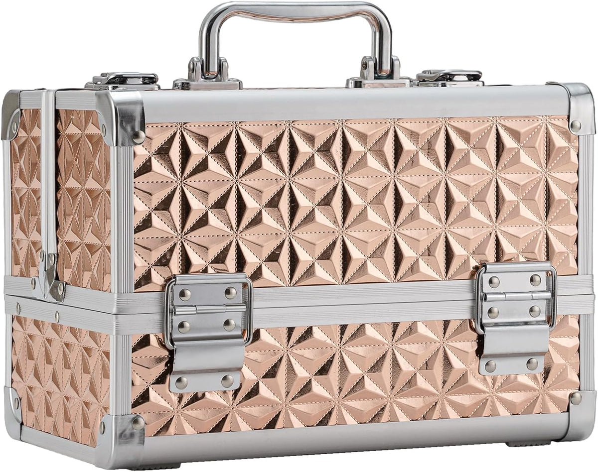 Makeup Train Case Cosmetic Box Portable Makeup Case Organizer 2 Trays Makeup Storage for Cosmetologist Aesthetic Supplies Nail Tech Traveling Makeup Box (Flashing Star)