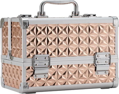 Makeup Train Case Cosmetic Box Portable Makeup Case Organizer 2 Trays Makeup Storage for Cosmetologist Aesthetic Supplies Nail Tech Traveling Makeup Box (Flashing Star)
