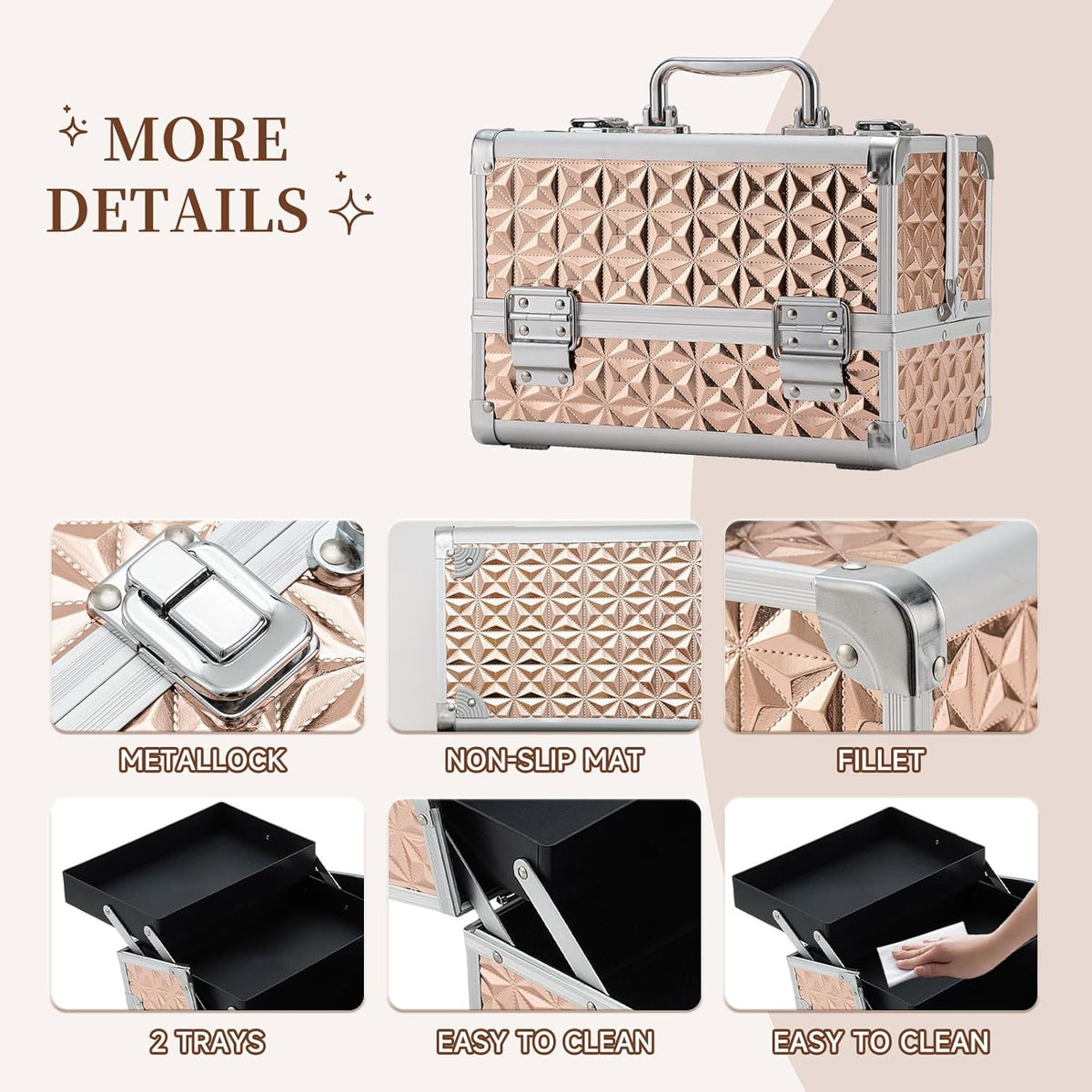 Makeup Train Case Cosmetic Box Portable Makeup Case Organizer 2 Trays Makeup Storage for Cosmetologist Aesthetic Supplies Nail Tech Traveling Makeup Box (Flashing Star)