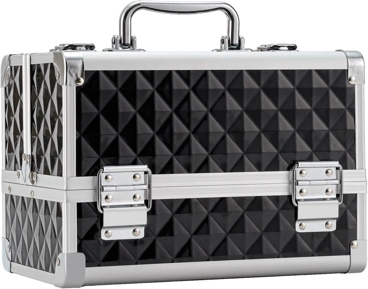 Makeup Train Case Cosmetic Box Portable Makeup Case Organizer 2 Trays Makeup Storage for Cosmetologist Aesthetic Supplies Nail Tech Traveling Makeup Box (Flashing Star)