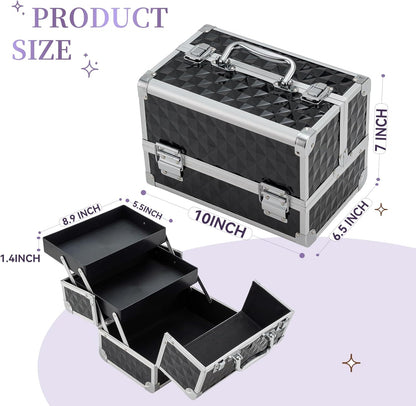 Makeup Train Case Cosmetic Box Portable Makeup Case Organizer 2 Trays Makeup Storage for Cosmetologist Aesthetic Supplies Nail Tech Traveling Makeup Box (Flashing Star)