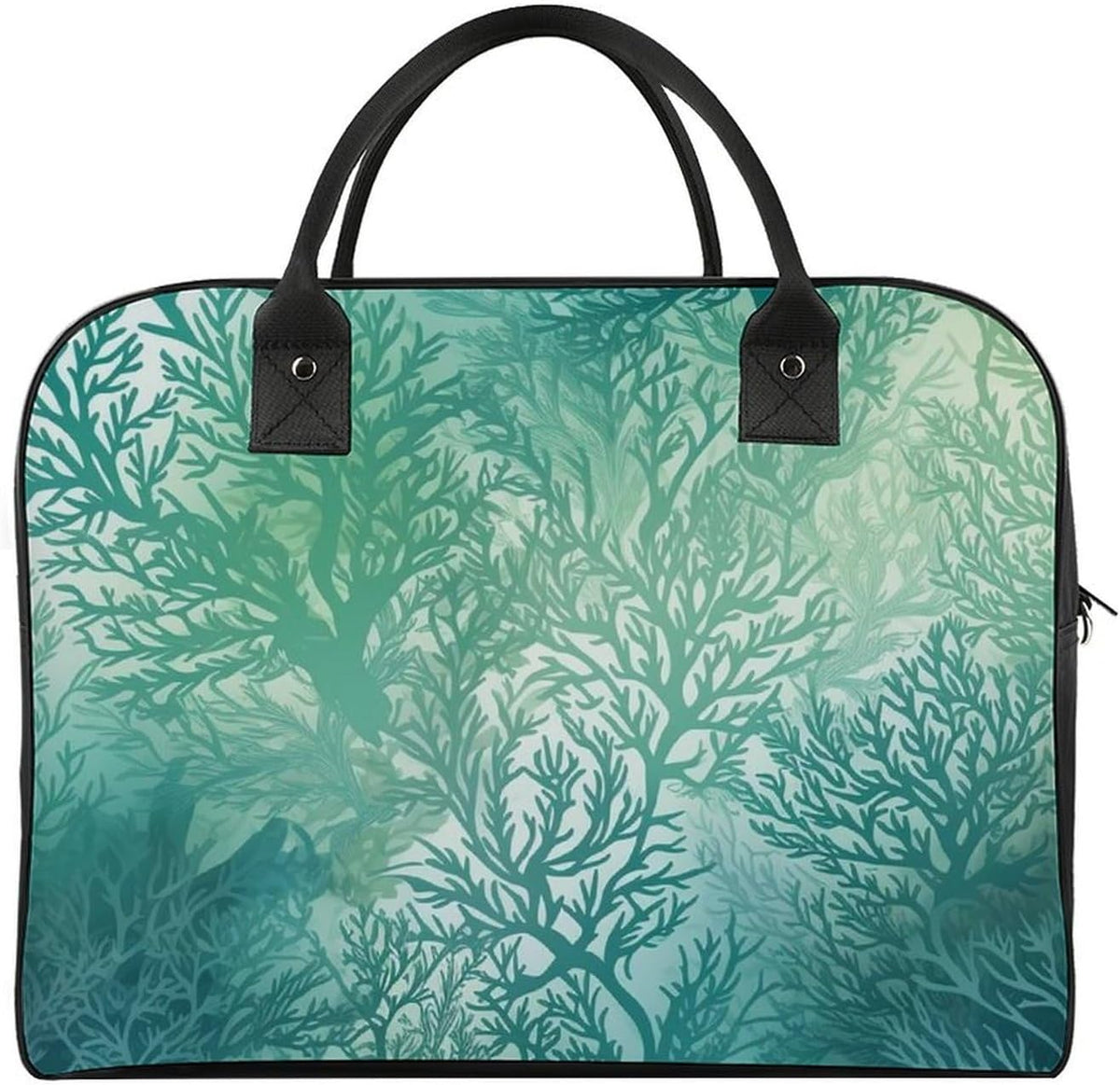 Green Sea Blue Seaweed Nylon Tote Bag Large Capacity Carry On Handbag Luggage Sleeve Laptop Compartment for Work Travel