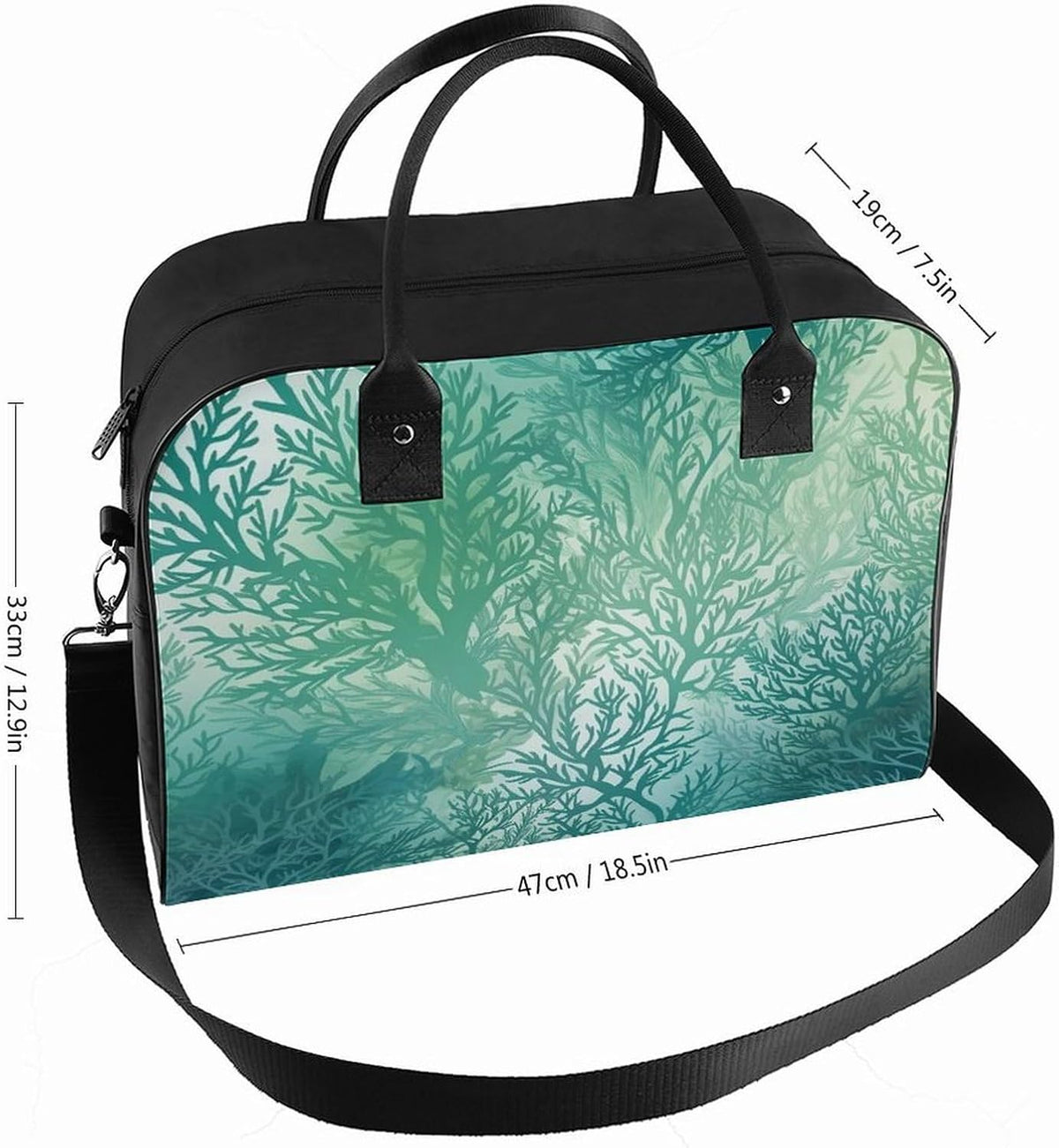 Green Sea Blue Seaweed Nylon Tote Bag Large Capacity Carry On Handbag Luggage Sleeve Laptop Compartment for Work Travel