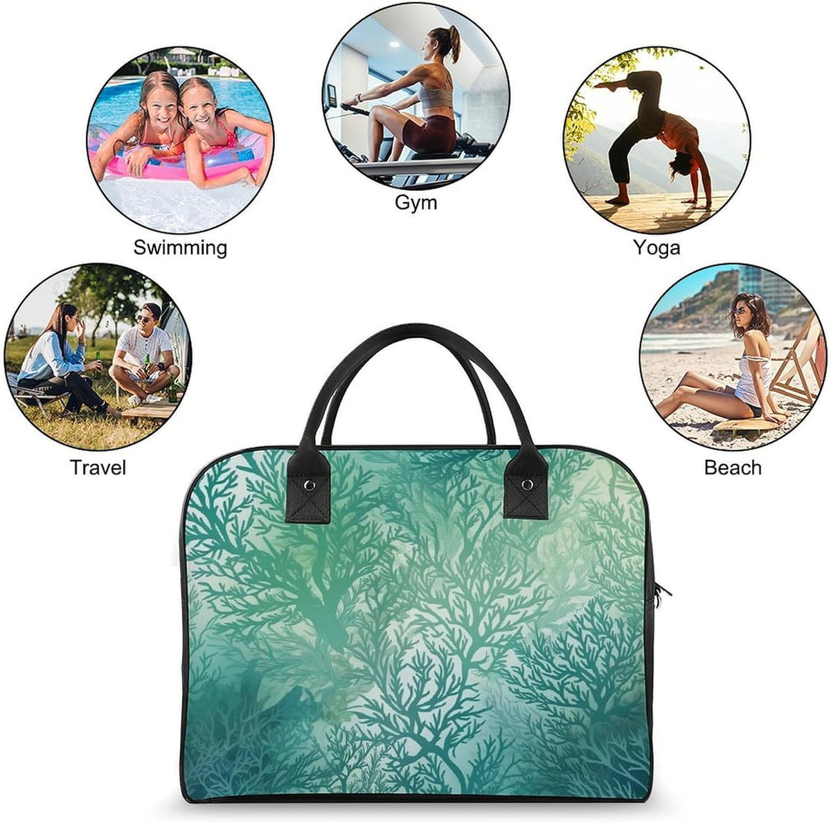 Green Sea Blue Seaweed Nylon Tote Bag Large Capacity Carry On Handbag Luggage Sleeve Laptop Compartment for Work Travel