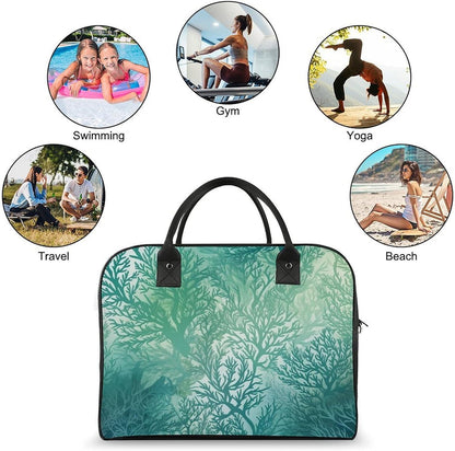 Green Sea Blue Seaweed Nylon Tote Bag Large Capacity Carry On Handbag Luggage Sleeve Laptop Compartment for Work Travel