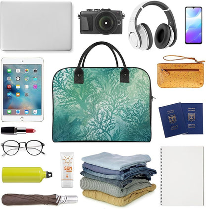 Green Sea Blue Seaweed Nylon Tote Bag Large Capacity Carry On Handbag Luggage Sleeve Laptop Compartment for Work Travel