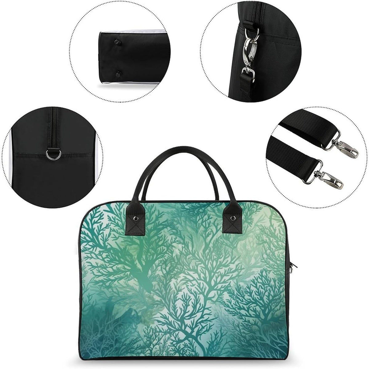 Green Sea Blue Seaweed Nylon Tote Bag Large Capacity Carry On Handbag Luggage Sleeve Laptop Compartment for Work Travel