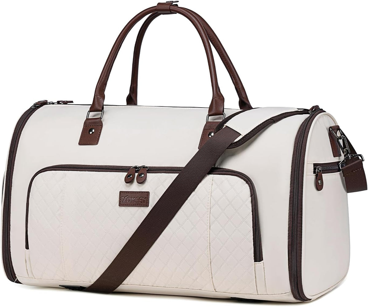 Convertible Garment Bags for Travel, Carry On Garment Duffle Bags for Women, Garment Bag with Shoes Compartment, 2 in 1 Travel Suit Bag with Detachable Shoulder Strap (Beige-New)