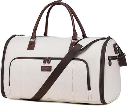 Convertible Garment Bags for Travel, Carry On Garment Duffle Bags for Women, Garment Bag with Shoes Compartment, 2 in 1 Travel Suit Bag with Detachable Shoulder Strap (Beige-New)