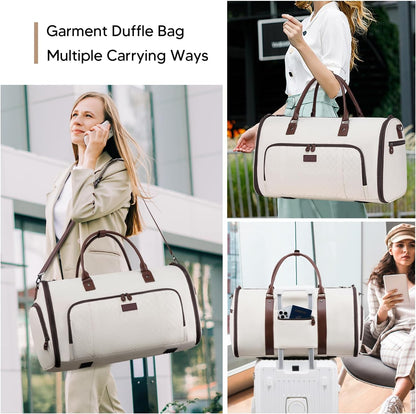 Convertible Garment Bags for Travel, Carry On Garment Duffle Bags for Women, Garment Bag with Shoes Compartment, 2 in 1 Travel Suit Bag with Detachable Shoulder Strap (Beige-New)