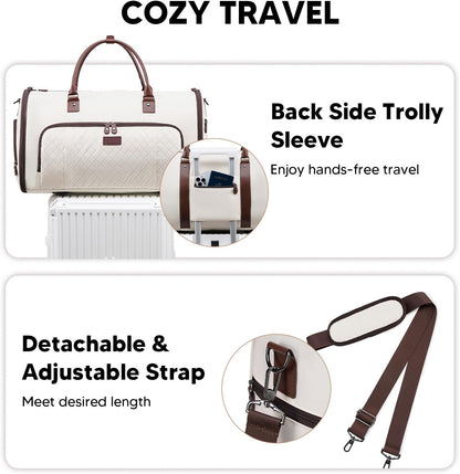 Convertible Garment Bags for Travel, Carry On Garment Duffle Bags for Women, Garment Bag with Shoes Compartment, 2 in 1 Travel Suit Bag with Detachable Shoulder Strap (Beige-New)