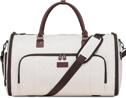 Convertible Garment Bags for Travel, Carry On Garment Duffle Bags for Women, Garment Bag with Shoes Compartment, 2 in 1 Travel Suit Bag with Detachable Shoulder Strap (Beige-New)