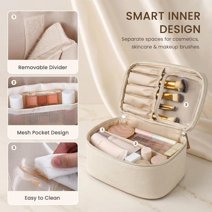2 Pcs Makeup Bag Set Travel Cosmetic Case with Clear Toiletry Bag | Jewelry Organizer, Dual-Layer, Waterproof, for Women, Vegan Leather, Elastic Pocket, Zipper Pocket, Adjustable Divider