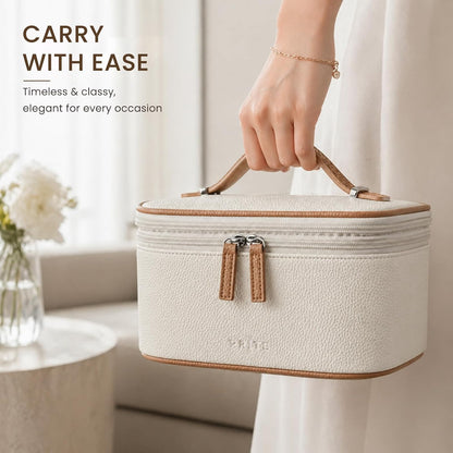 2 Pcs Makeup Bag Set Travel Cosmetic Case with Clear Toiletry Bag | Jewelry Organizer, Dual-Layer, Waterproof, for Women, Vegan Leather, Elastic Pocket, Zipper Pocket, Adjustable Divider