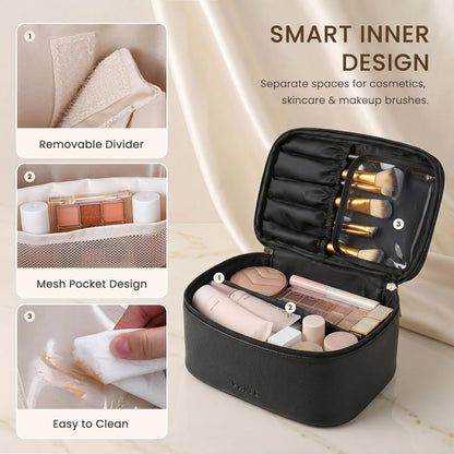 2 Pcs Makeup Bag Set Travel Cosmetic Case with Clear Toiletry Bag | Jewelry Organizer, Dual-Layer, Waterproof, for Women, Vegan Leather, Elastic Pocket, Zipper Pocket, Adjustable Divider