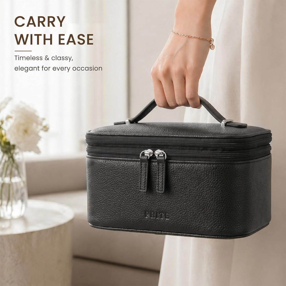 2 Pcs Makeup Bag Set Travel Cosmetic Case with Clear Toiletry Bag | Jewelry Organizer, Dual-Layer, Waterproof, for Women, Vegan Leather, Elastic Pocket, Zipper Pocket, Adjustable Divider
