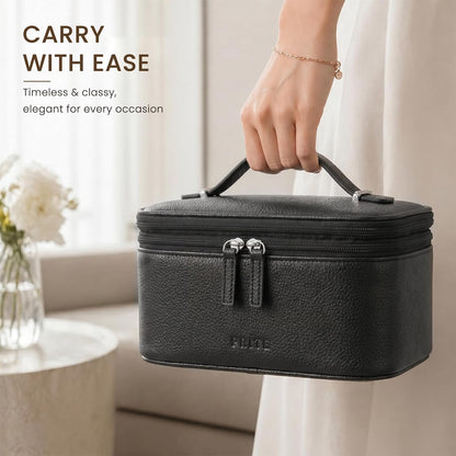 2 Pcs Makeup Bag Set Travel Cosmetic Case with Clear Toiletry Bag | Jewelry Organizer, Dual-Layer, Waterproof, for Women, Vegan Leather, Elastic Pocket, Zipper Pocket, Adjustable Divider